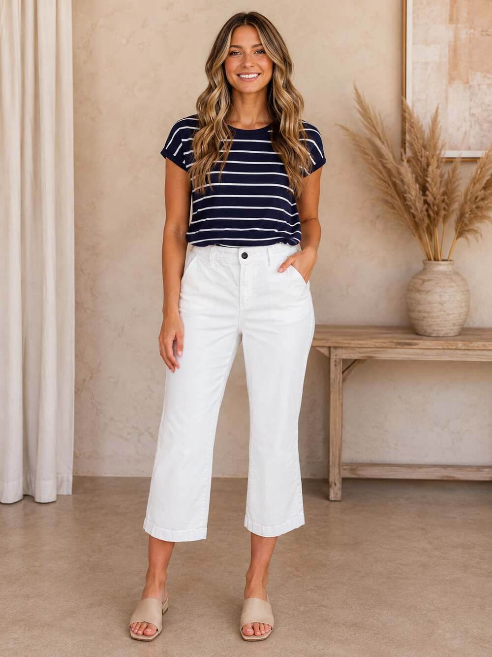 Ella Moss White Wide Leg Cropped Pants Women’s Size 6 High Rise Minimalist